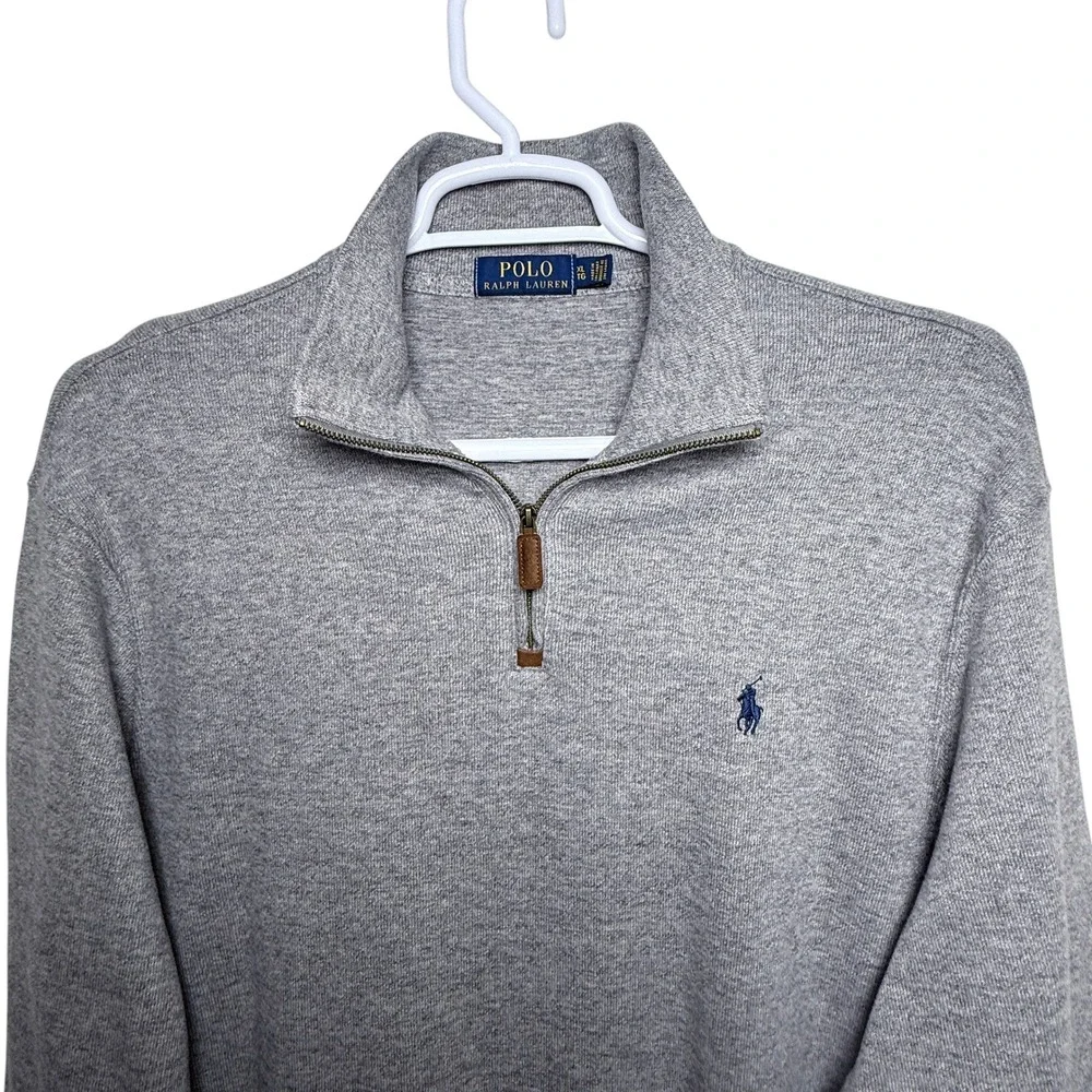 Polo Ralph Lauren Mens Gray Heathered Quarter Zip Pullover Sweater‎ Size Large
